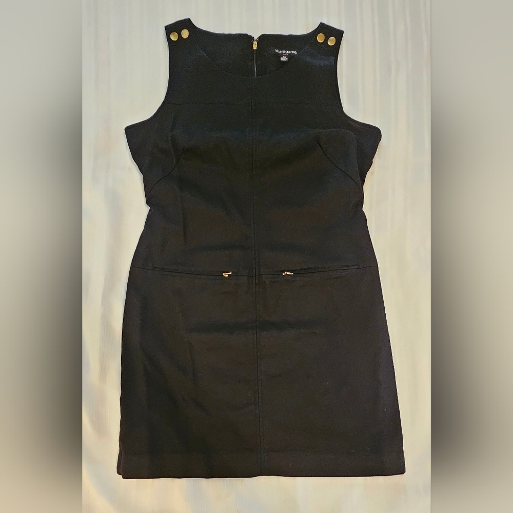 Sharagano Dress - Black Zipper Pocket Cotton Stretch Petite - Size 12P